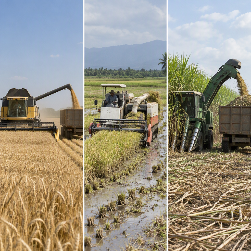 Des &eacute;quipements de r&eacute;colte adapt&eacute;s aux productions de c&eacute;r&eacute;ales, de riz et de canne &agrave; sucre